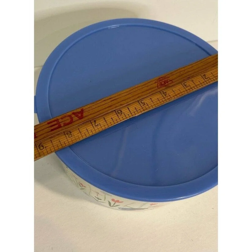 Libby VanderPloeg Anthropologie Melamine Bowl Blue Lid Floral Garden